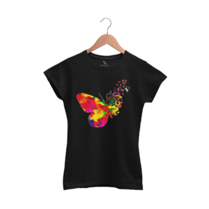 Butterfly Printed Round Neck Black T-Shirts