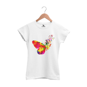 Butterfly Printed Round Neck White T-Shirts