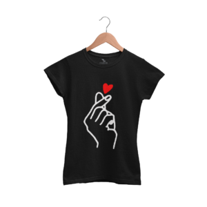 HEART IN HAND Printed Round Neck Black T-Shirts