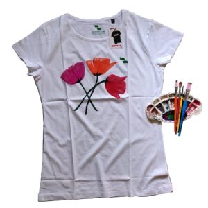 SISTYLO-COM-HAND-PAINTED-THREE-FLOWERS-WOMEN-LARGE-SIZE-WHITE-T-SHIRT